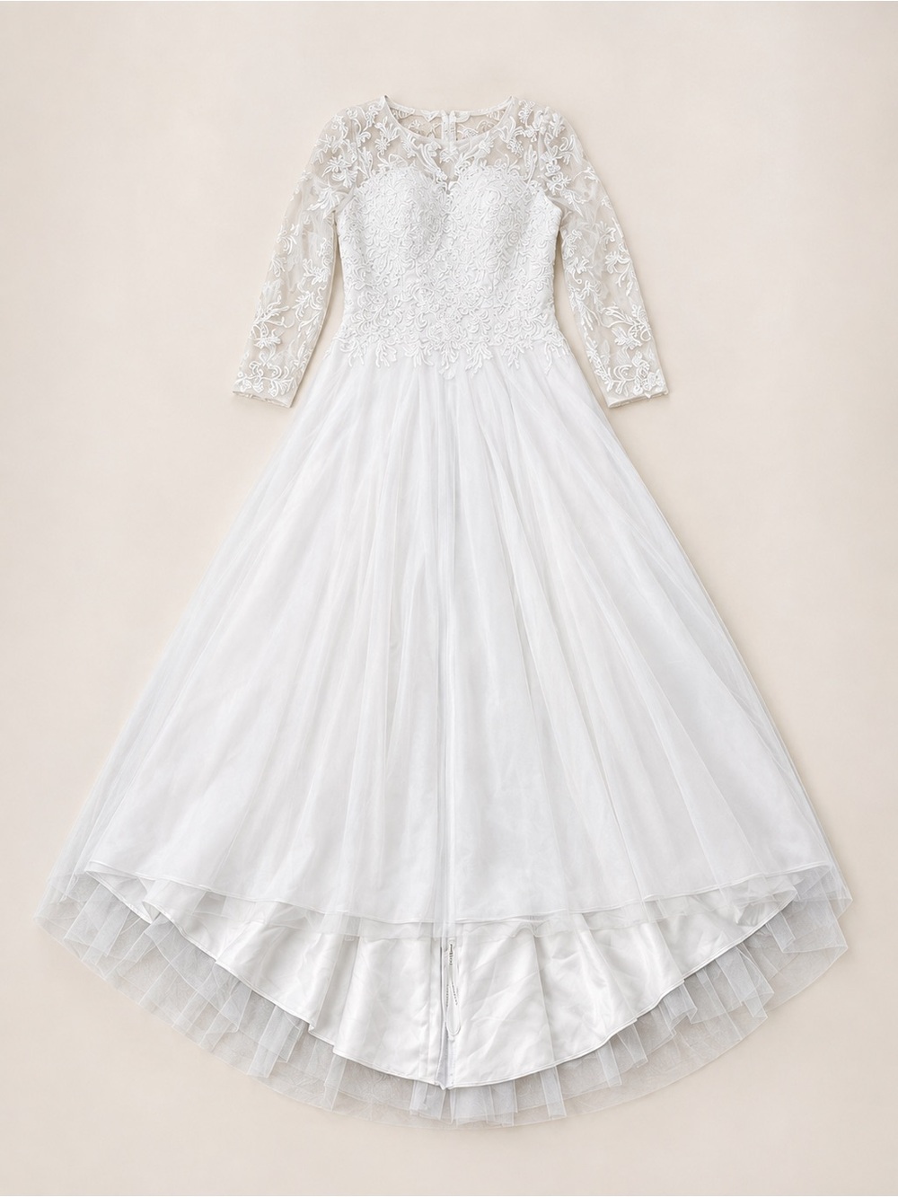 JJs House White Lace Illusion-Back A-Line Wedding Dress